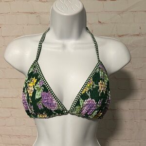 Aerie Floral Green Triangle Bikini Top Sz L